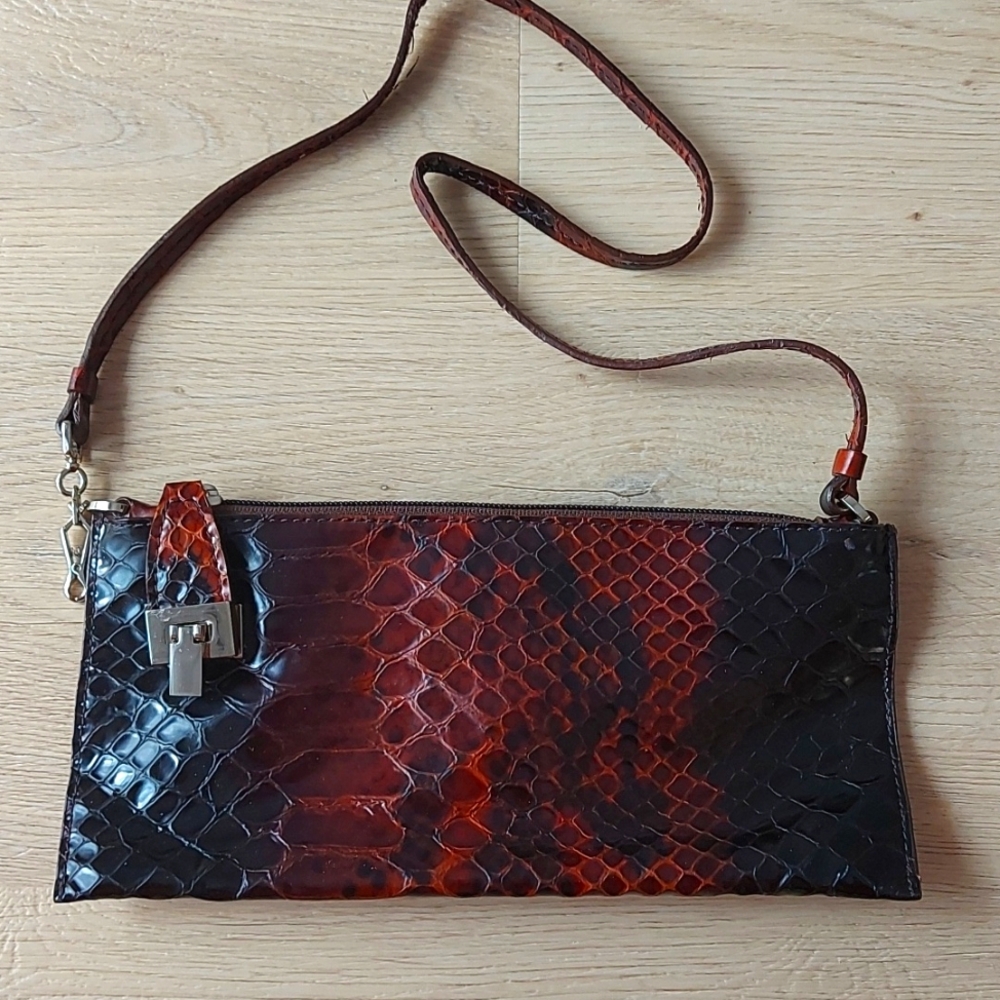 Leather Snakeskin Wallet with shoulder strap